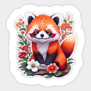 Cute Red Panda With Flowers Sticker